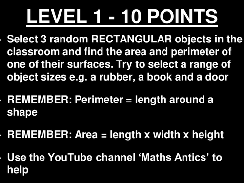 Maths Measurement - Area, perimeter, volume and capacity differentiated lesson