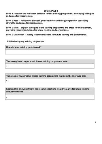 BTEC Level 2: Unit 5 Training for Personal Fitness Coursework Booklet ...