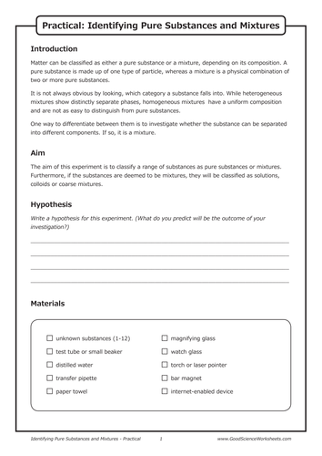 Identifying Pure Substances and Mixtures [Practical] | Teaching Resources