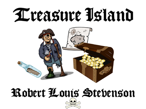 Treasure Island by Robert Louis Stevenson. Treasure Chest, Treasure Map and the Seafaring man