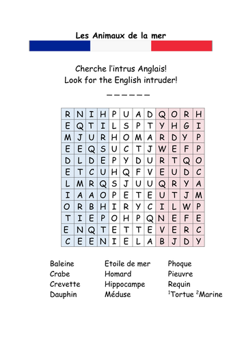 Animaux de la Mer Word Search