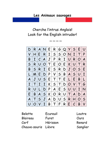 Animaux Sauvages Word Search