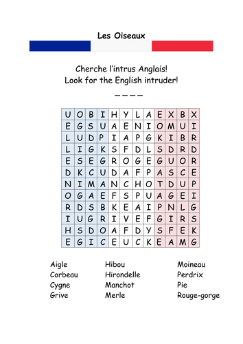 Oiseaux Word Search