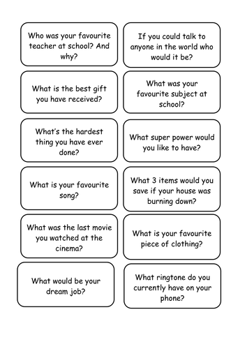 ice breaker questions teaching resources