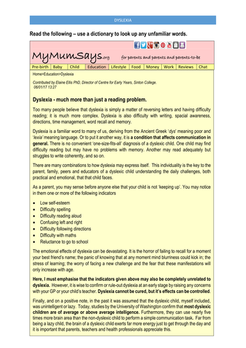 Understanding Dyslexia Reading Task