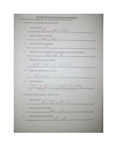 ELECTROLYSIS WORKSHEET WITH ANSWERS