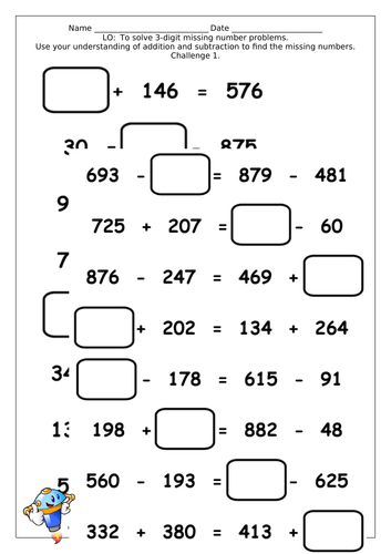 Ks2 Y3 Y4 Y5 Maths Mastery Missing Number & Missing Digits Problems 