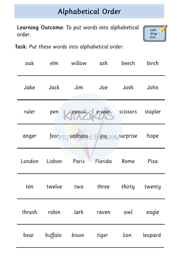 Alphabetical Order Workbook | Teaching Resources