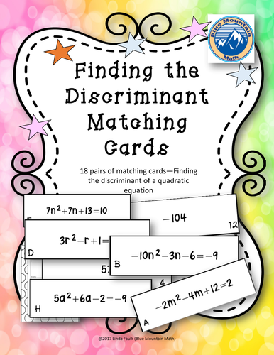 finding-the-discriminant-matching-card-set-teaching-resources