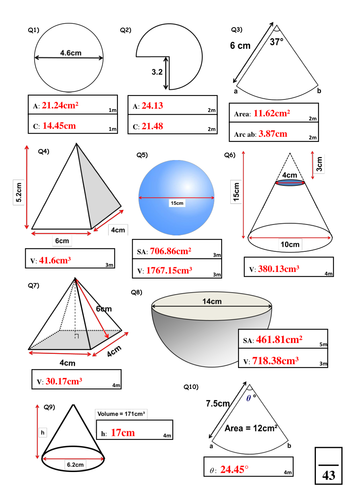 surface area and volume of all 3d shapes teaching resources