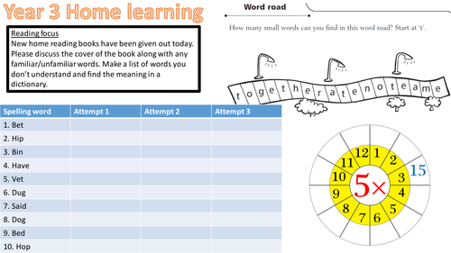 Year 3 Autumn Term homework