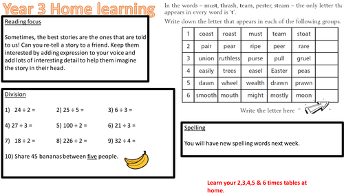 Year 3 Spring Term homework