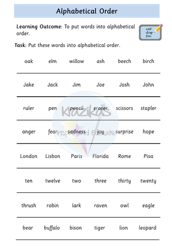 Alphabetical Order - PowerPoint Lesson and Workbook | Teaching Resources