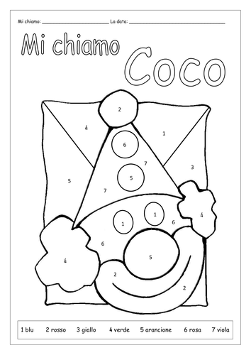 ITALIAN COLOUR BY NUMBERS WORKSHEETS Teaching Resources