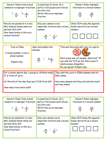 mixed numbers to improper fractions reasoning and problem solving