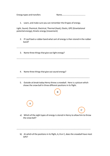 Energy types and transfers test