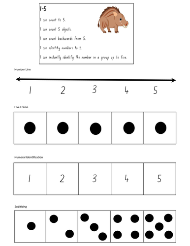 levelled counting and numeral identification homework cards teaching resources