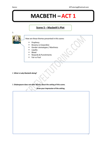 SHAKESPEARE: MACBETH - ACT 1. Scene 4 and 5 question and activities ...