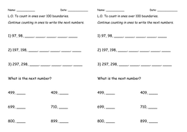 Counting Over 100 boundaries in 1s Worksheet | Teaching Resources