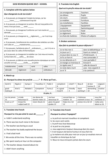 GCSE French revision quickie with SOLUTION- School (oral prep)