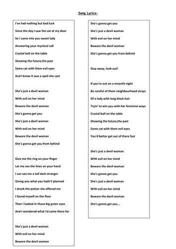 song lyrics holes 11 | Teaching Resources