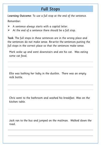 Full Stops Worksheets 