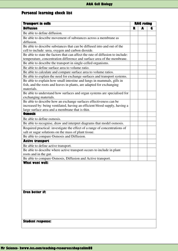 AQA Cell biology check list and marking sheet | Teaching Resources