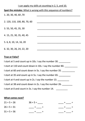 Various activities involving counting in 2s, 5s and 10s | Teaching ...