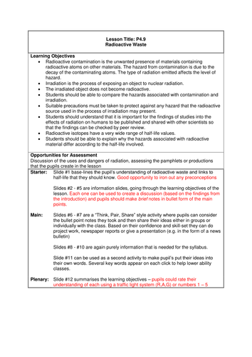 GCSE Science / Physics - Radioactive Waste (PowerPoint and Lesson Plan)