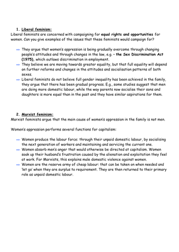 Marxism and Feminism on the Family - AS Sociology AQA resource pack ...