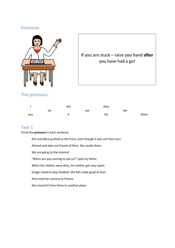 KS3 pronouns in English writing