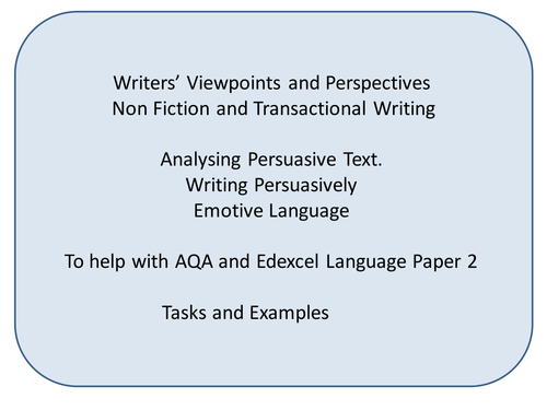 Writers’ Viewpoints and Perspectives and Non Fiction and Transactional ...