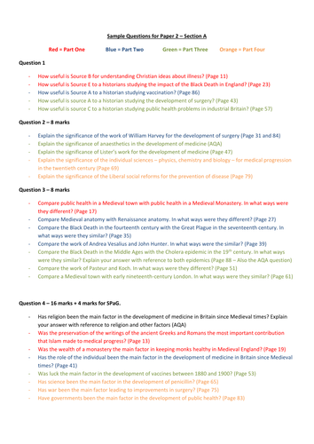 AQA (9-1) GCSE History - Health and the People - Practice Questions