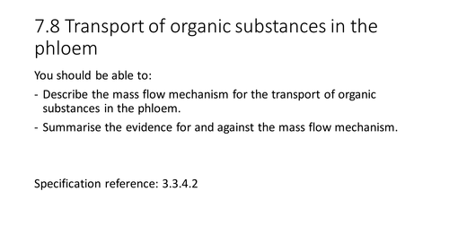 NEW AQA AS Biology 7.8 Transport of organic molecules in the phloem