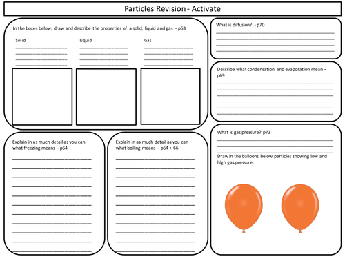 KS3 Revision sheet for Particles topic - Activate book 1