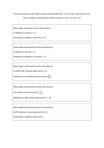 combinations of transformations worksheet with answers | Teaching Resources