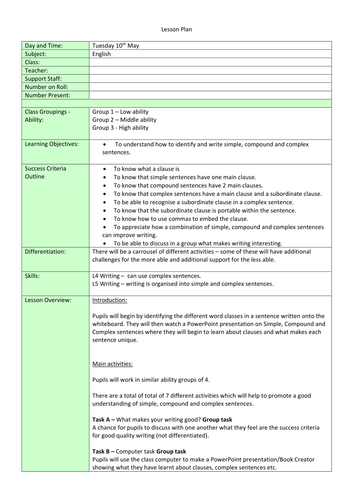 Year 5-6 Inspection English Lesson on Simple, Compound and Complex ...