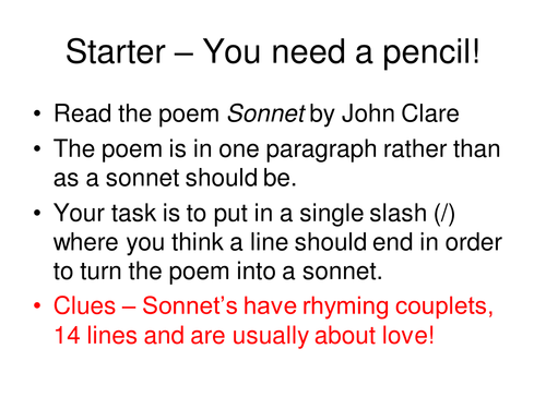 Sonnet by John Clare Ofsted Outstanding Lesson KS3 Poetry