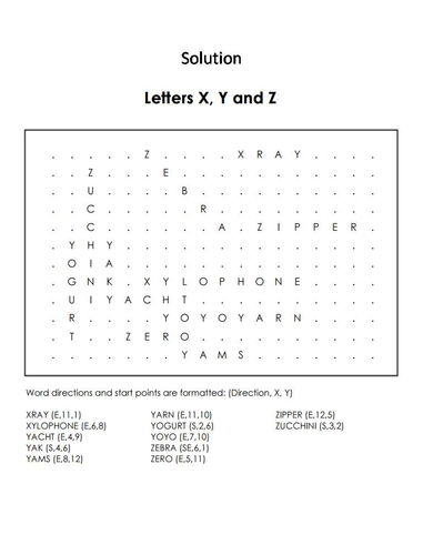 the letters x y and z word search teaching resources