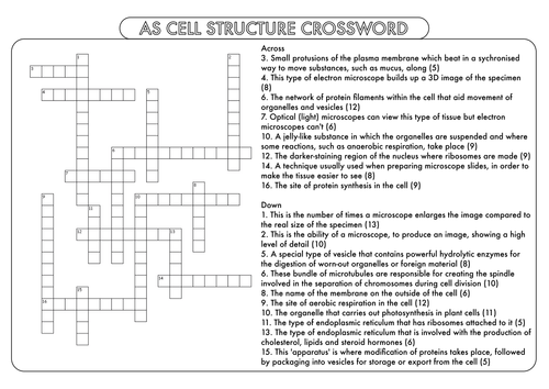A Level Biology: Crossword Pack on Cell Biology and Biochemistry