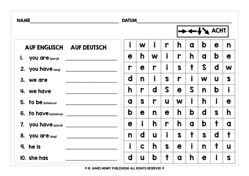 GERMAN HABEN UND SEIN WORD SEARCHES | Teaching Resources