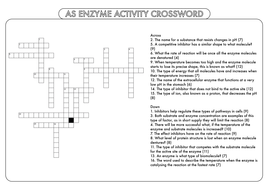 A Level Biology: Crossword Pack on Enzyme Structure and Activity