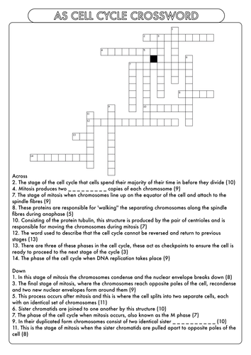 A Level Biology: Crossword Pack on the Cell Cycle and Cell Division