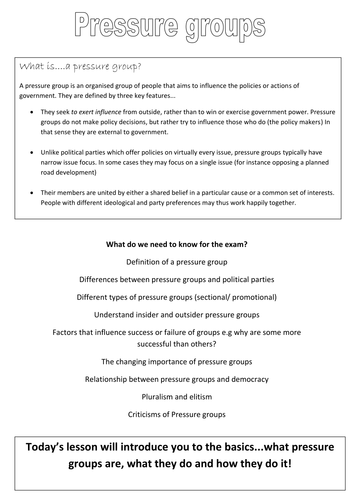 Pressure groups in the UK definition and functions