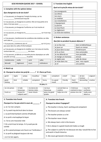 GCSE French revision - 15 resources on school | Teaching Resources