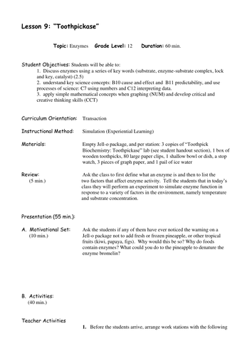 AS Biology Enzymes (Resources, practical ideas, assessments and lesson ...