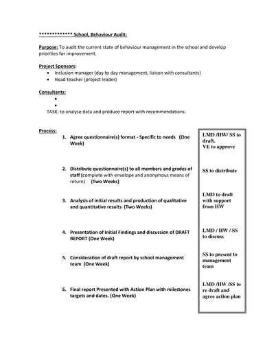 Primary Behaviour Audit Action record