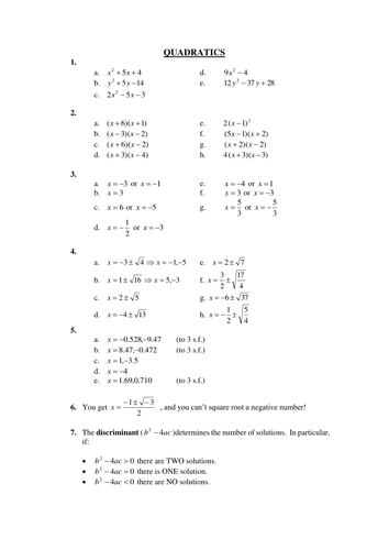Quadratics revision for GCSE Maths