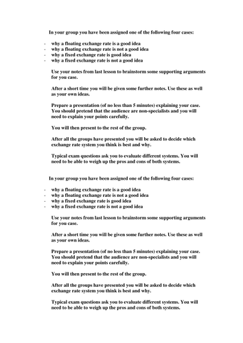 Fixed v Floating exchange rates group task