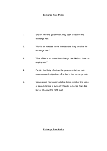 Exchange rate policy questions